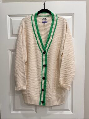 Future Collective Cream Oversized Comfy Cardigan with Green Stripe Trim